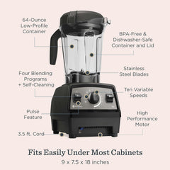 Vitamix Propel Series 750 Blender + Stainless Steel Container, Four Blending Programs, Self-Cleaning Program, Professional-Grade Blender for Smoothies, Soups and More, Stainless-Steel Blades, Black