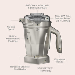 Vitamix 48-Ounce Stainless-Steel Blender Container with SELF-DETECT, Dishwasher-Safe, BPA-Free Clear Lid, Laser-Cut Stainless-Steel Blades, Compatible with All Full-Size Vitamix Blenders