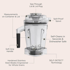Vitamix 48-Ounce Dry Grains Blender Container with SELF-DETECT, Dishwasher-Safe, BPA-Free, Laser-Cut Stainless-Steel Blades, Tamper Included, Compatible with All Full-Size Vitamix Blenders